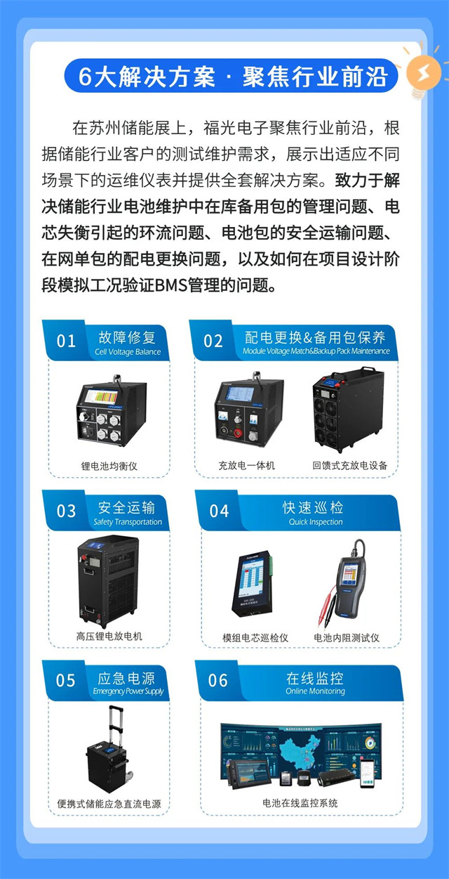 在蘇州儲能展上，PA電子官網聚焦行業前沿，根 據儲能行業客戶的測試維護需求，展示出適應不同 場景下的運維儀表并提供全套解決方案。致力于解 決儲能行業電池維護中在庫備用包的管理問題、電 芯失衡引起的環流問題、電池包的安全運輸問題、 在網單包的配電更換問題，以及如何在項目設計階 段模擬工況驗證BMS管理的問題。